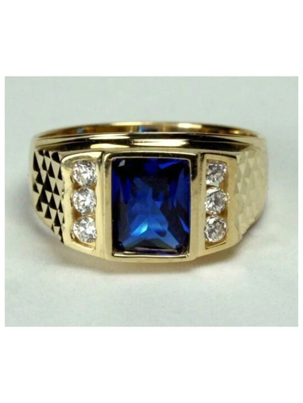 Blue square with accents - Ring - Gold - CZs - Size 9
